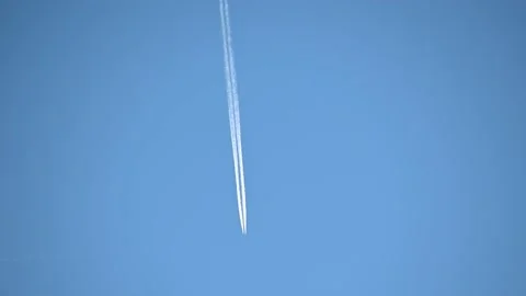 Distant passenger jet plane flying on high altitude Stock Footage 225696804