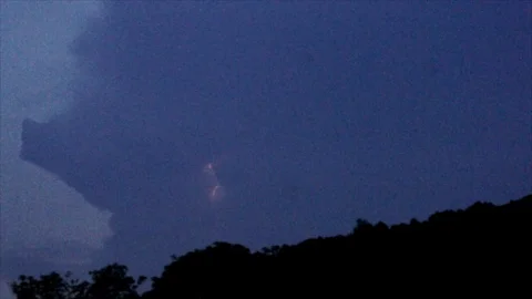 Distant Pink Lightning Forks in Dark Sky Stock Footage 112682025