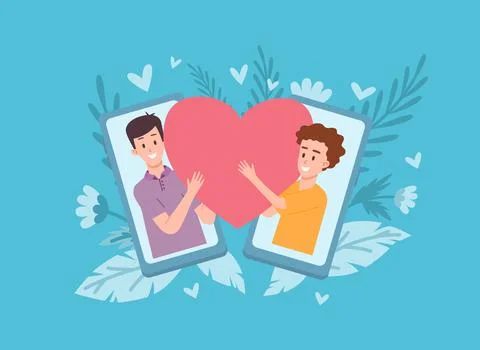 Distant relations and virtual love composition flat vector illustration isolated Stock Illustration