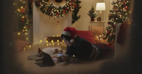 Distant remote buying gift on Xmas eve boxing day festive promotion. Stock-Footage 163226976
