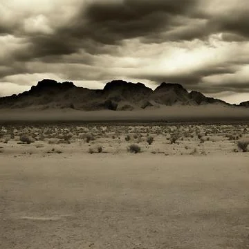 Distant rock formations storm clouds wild west background ominous scary deser Stock Illustration