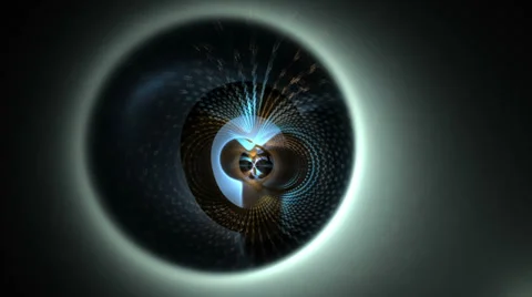 Distant rotating radiate energy sphere emitting  particles, animation, loop Stock Footage 38724377