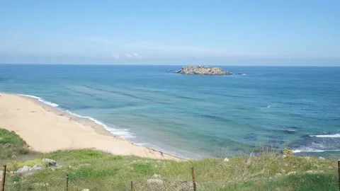 Distant seascape and beach Stock Footage 196740076