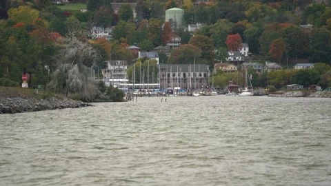 Distant Seneca Harbor on Seneca Lake in Watkins Glen New York from Clute Park Stock Footage 218408242