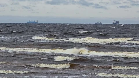 Distant Ships On Stormy Sea 스톡 동영상 336446771