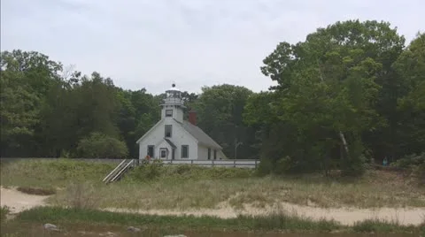 Distant Shot of Mission Point Lighthouse Video stock 11097146
