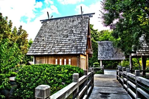 Distant side view of native village building in HDR Stock Photos