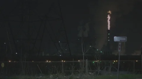 Distant Smokestack with Fire HD Video Video stock 89841253