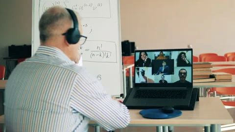 Distant studying, remote education, online lesson during lockdown. A man is Video stock 139349027