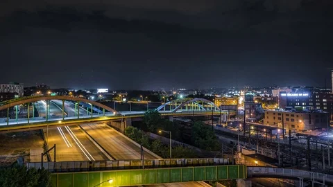 Distant Thunderstorm Approaching a Baltimore Expressway Timelapse Stock Footage 82808282