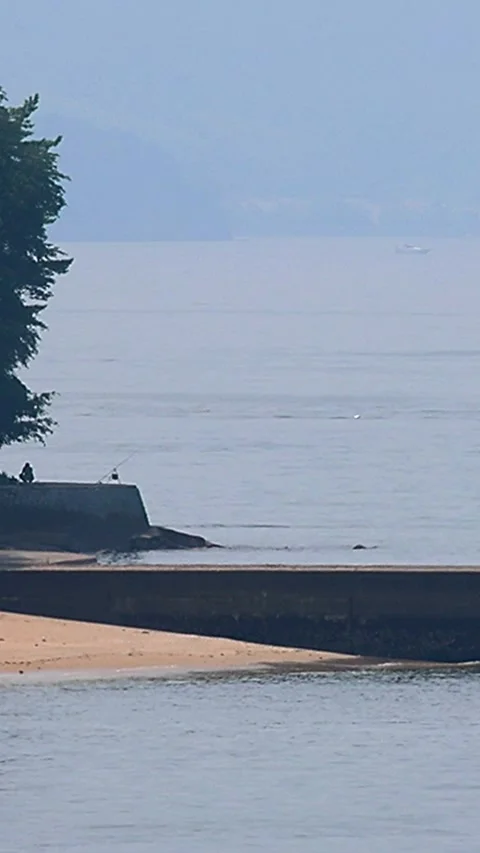 Distant View of an Angler on the Coast of Moto-Ujina near Hiroshima Port, 01 库存影片 340766429