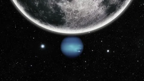 Distant view of a blue planet in space with stars and a partial view of a m.. Stock Footage 317862965