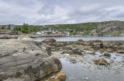 Distant View of Brigus, Newfoundland Stock Photos