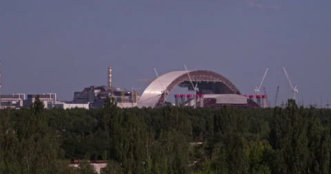 Distant View of Chernobyl New Safe Confinement Arch 스톡 동영상 345023590