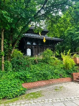 Distant View of a Chinese Temple in a Scenic Landscape 写真素材
