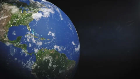 Distant view of clouds flowing above planet Earth. Caribbean and surrounding Stock Footage 244661823