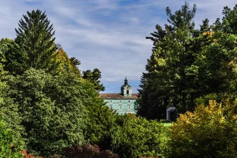 Distant view of the Dacice castle Stock Photos
