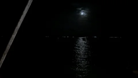 Distant view of full moon illuminating the water surface with moon light Stock Footage 125842166