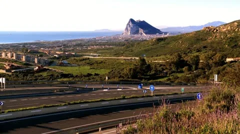 Distant view of Gibraltar from Spanish approach road Video stock 22058941