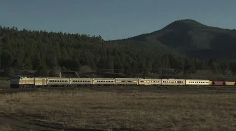 Distant View of Grand Canyon Passenger Train Stock-Footage 18978294