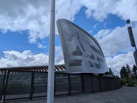 Distant view of the iconic Hayward Field perforated tower Stock Photos
