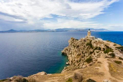Distant view on lighthouse in Melagavi Stock-Fotos
