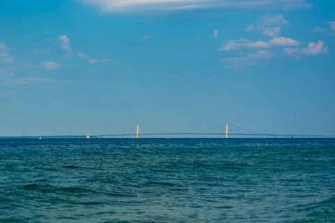 Distant view of the Mackinac Bridge on a summer day. Stock Photos