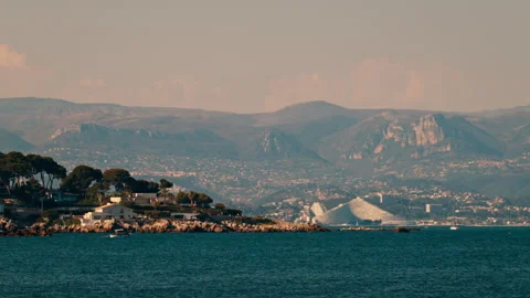 Distant view of the Marina Baie des Anges in Villeneuve-Loubet, France Stock Footage 308724785