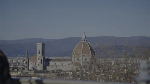 Distant view of The metropolitan cathedral known as the Duomo of Florence Stock Footage 298962359