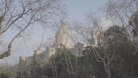 Distant view of the MNAC I Barcelona Stock Footage 124803544