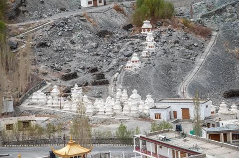 Distant View of Monastery, Ladakh Stock Photos