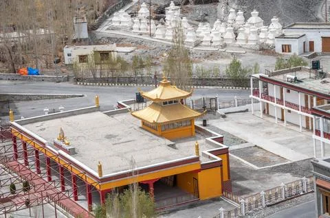 Distant View of Monastery, Ladakh Stock Photos