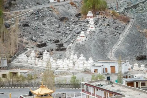 Distant View of Monastery, Ladakh Stock Photos