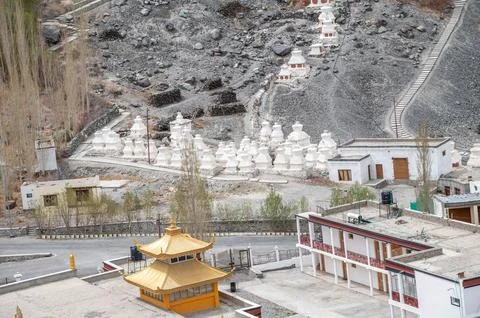 Distant View of Monastery, Ladakh Stock Photos