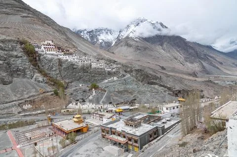 Distant View of Monastery, Ladakh Stock Photos