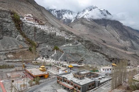Distant View of Monastery, Ladakh Stock Photos