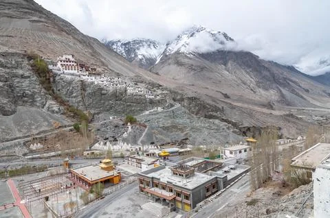 Distant View of Monastery, Ladakh Stock Photos