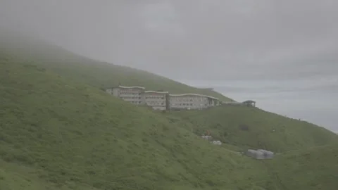 Distant View of Mountain Hotel in Mist Stock-Footage 343665863