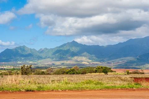 Distant view of mountain range on Oahu on a cloudy day Stock Photos