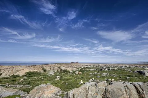 Distant View of the MV Ithaca Wreck in Churchill Stock Photos