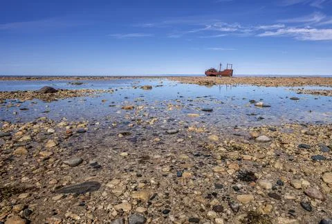Distant View of the MV Ithaca Wreck in Churchill Stock Photos