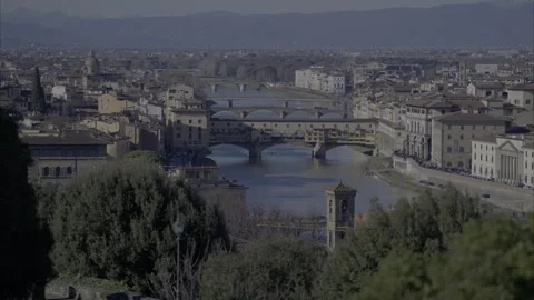 A distant view of old bridge and the arno river in florence Stock Footage 299446102