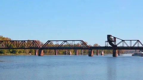 Distant view of an old train bridge in Augusta Ga Stock Footage 143441457