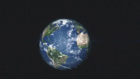 Distant view of our planet. Rotating Earth and various digital objects orbiting Stock Footage 256168168