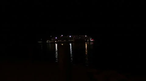 Distant View Of Paddle Boat At Night Stock Footage 42904278