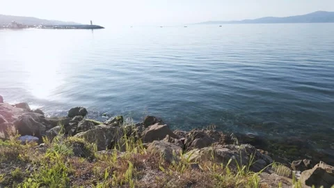 Distant view of a pier on a beautiful day Stock Footage 310945043