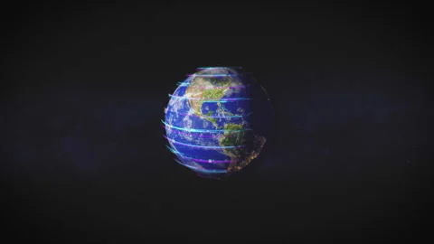 Distant view of planet Earth from space. Colour lines in augmented reality layer Stock Footage 244660138