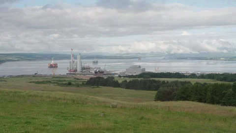 Distant View of Port of Nigg Across Scottish Fields Stock-Footage 285533674