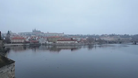 Distant view on Prague castle taken at the foot of Old Town Bridge Tower. Stock Footage 123687655