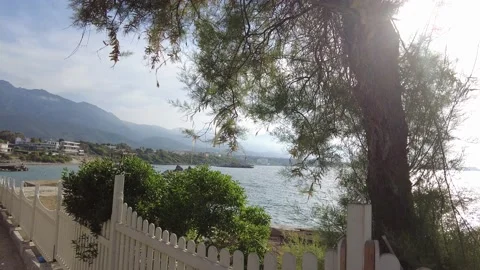 Distant view of the resort on a sunny day, bungalow. Stock Footage 219697555